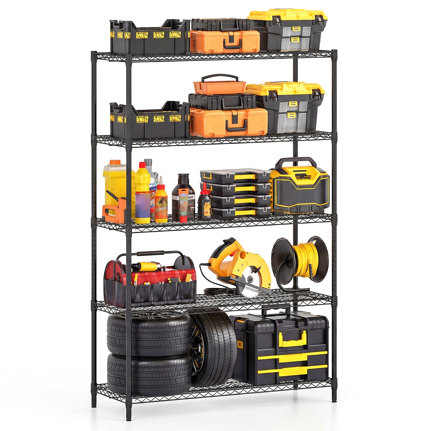 5-Tier Metal Storage Shelving Unit with V-Shaped Wire Rack-DK, Black Baker's Racks at Gallery Canada