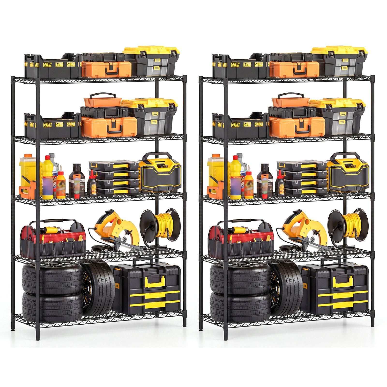 5-Tier Metal Storage Shelving Unit Set of 2 Adjustable Utility Shelf with V-Shaped Wire Rack, Black Garages Black at Gallery Canada