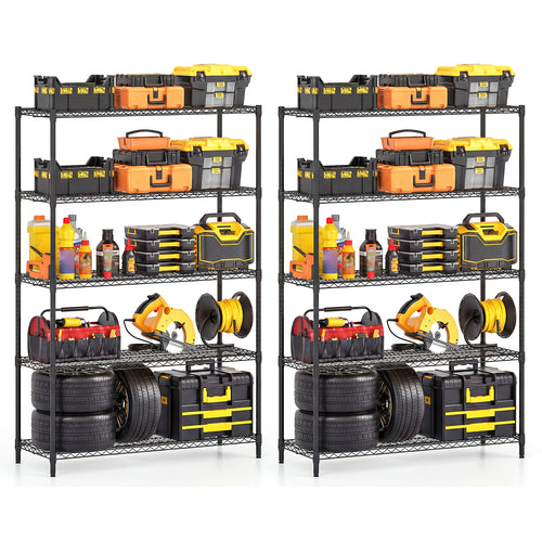 5-Tier Metal Storage Shelving Unit Set of 2 Adjustable Utility Shelf with V-Shaped Wire Rack, Black