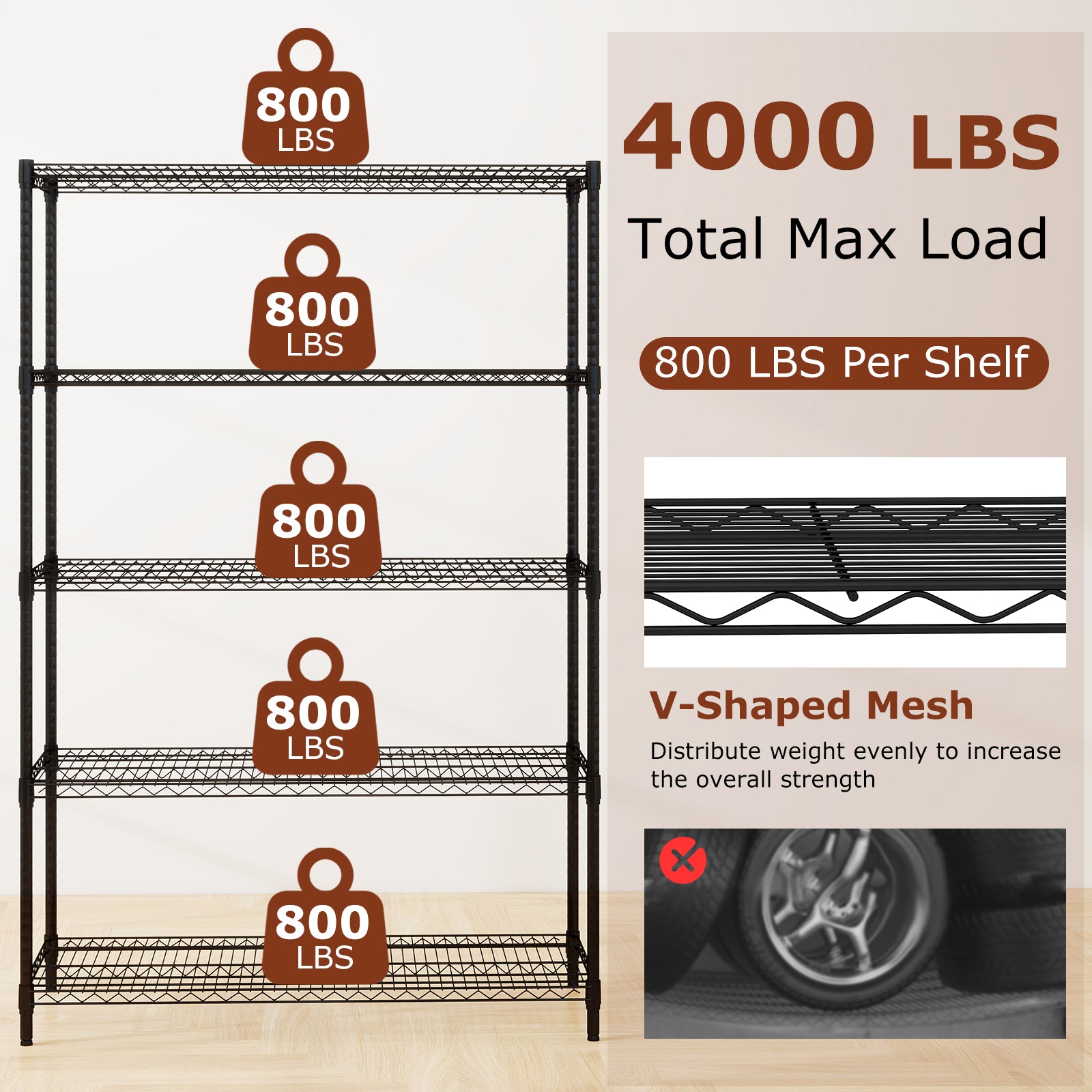 5-Tier Metal Storage Shelving Unit Set of 2 Adjustable Utility Shelf with V-Shaped Wire Rack, Black Garages at Gallery Canada