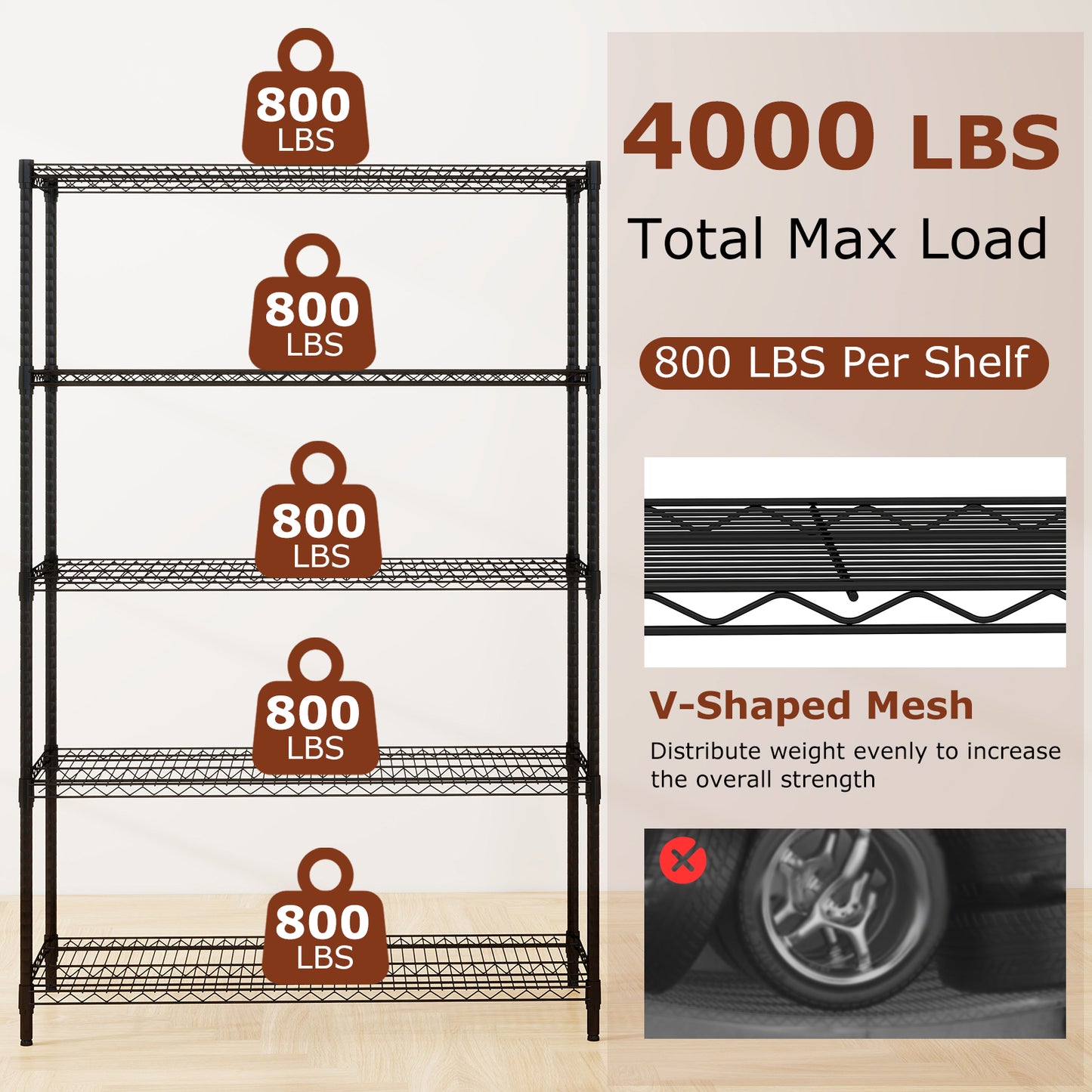 5-Tier Metal Storage Shelving Unit Set of 2 Adjustable Utility Shelf with V-Shaped Wire Rack, Black Garages at Gallery Canada