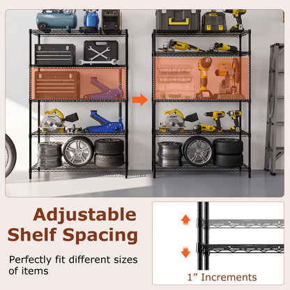 5-Tier Metal Storage Shelving Unit Set of 2 Adjustable Utility Shelf with V-Shaped Wire Rack, Black Garages at Gallery Canada
