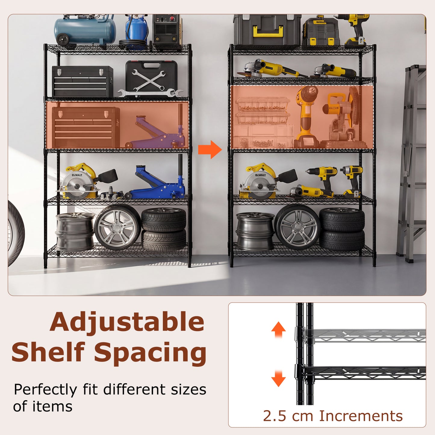 5-Tier Metal Storage Shelving Unit Set of 2 Adjustable Utility Shelf with V-Shaped Wire Rack, Black Garages at Gallery Canada