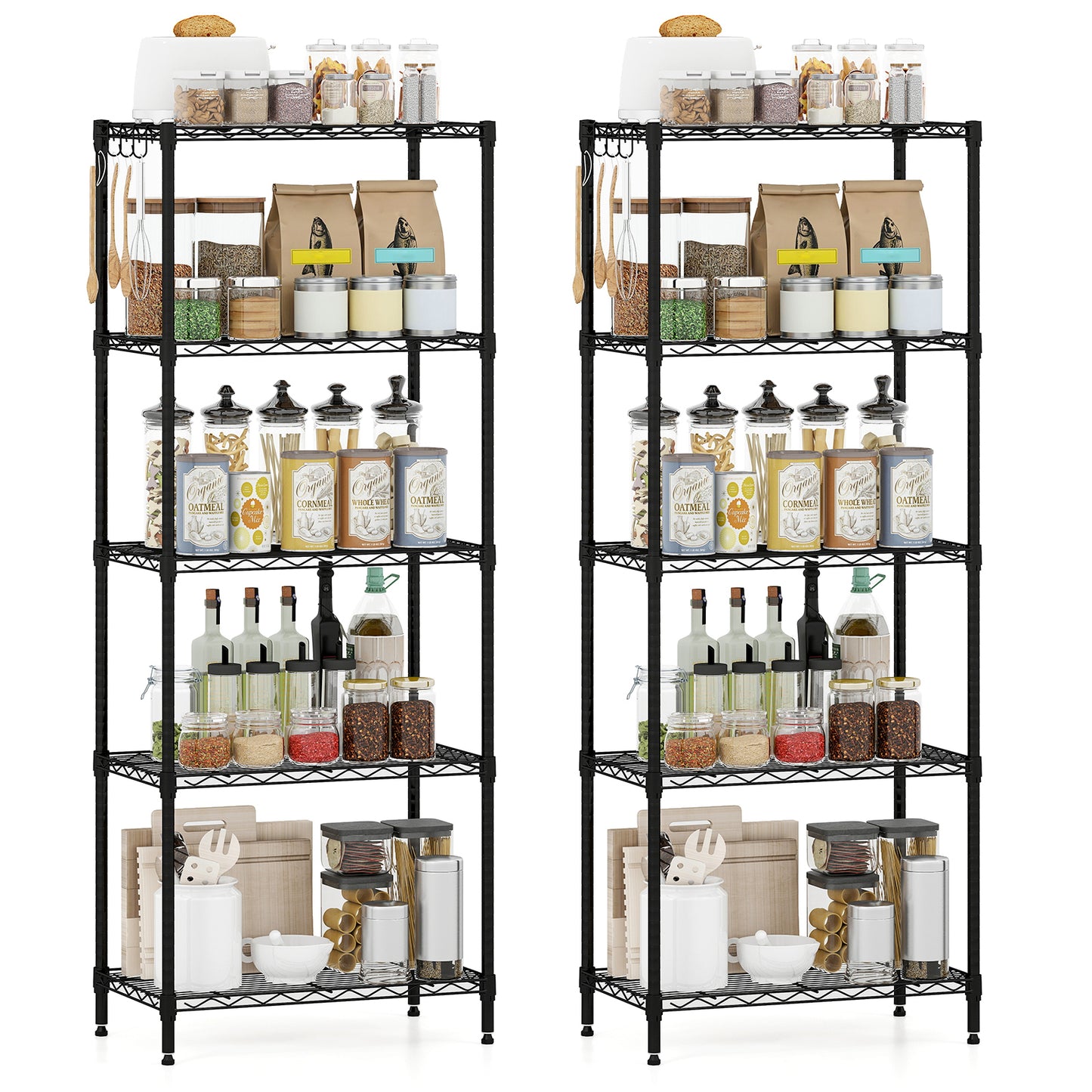 5-Tier Metal Storage Shelving Unit Set of 2 with V-Shaped Wire Rack, Black Garages Black at Gallery Canada