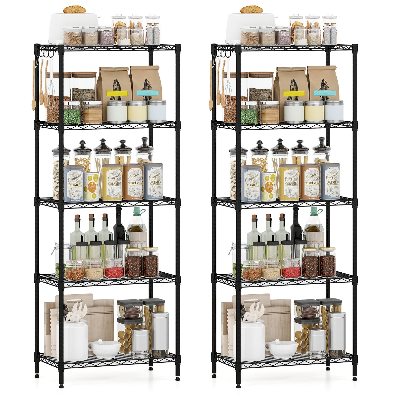 5-Tier Metal Storage Shelving Unit Set of 2 with V-Shaped Wire Rack, Black Garages at Gallery Canada