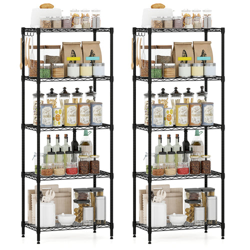 5-Tier Metal Storage Shelving Unit Set of 2 with V-Shaped Wire Rack, Black