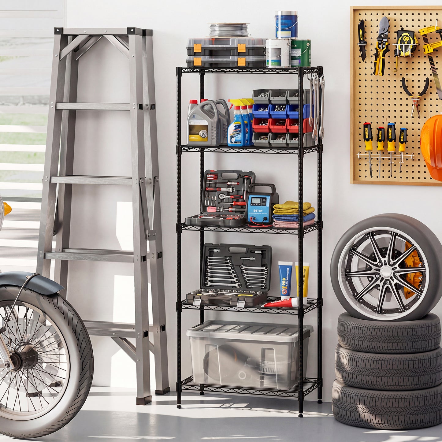 5-Tier Metal Storage Shelving Unit Set of 2 with V-Shaped Wire Rack, Black Garages at Gallery Canada