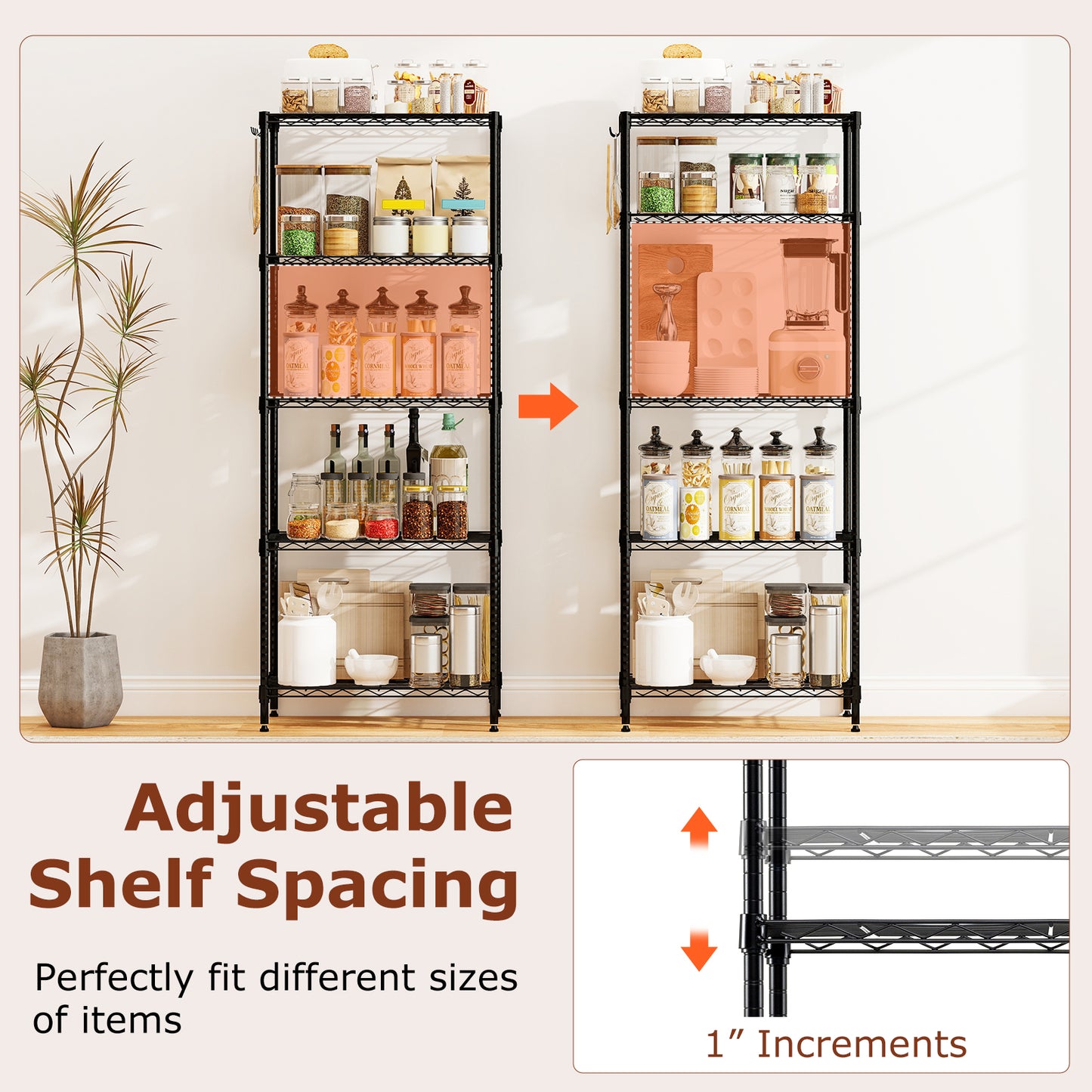 5-Tier Metal Storage Shelving Unit Set of 2 with V-Shaped Wire Rack, Black Garages at Gallery Canada