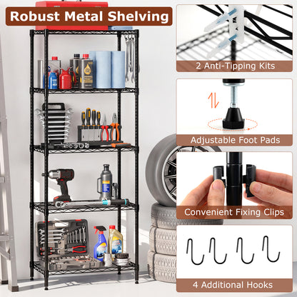 5-Tier Metal Storage Shelving Unit Set of 2 with V-Shaped Wire Rack, Black Garages at Gallery Canada