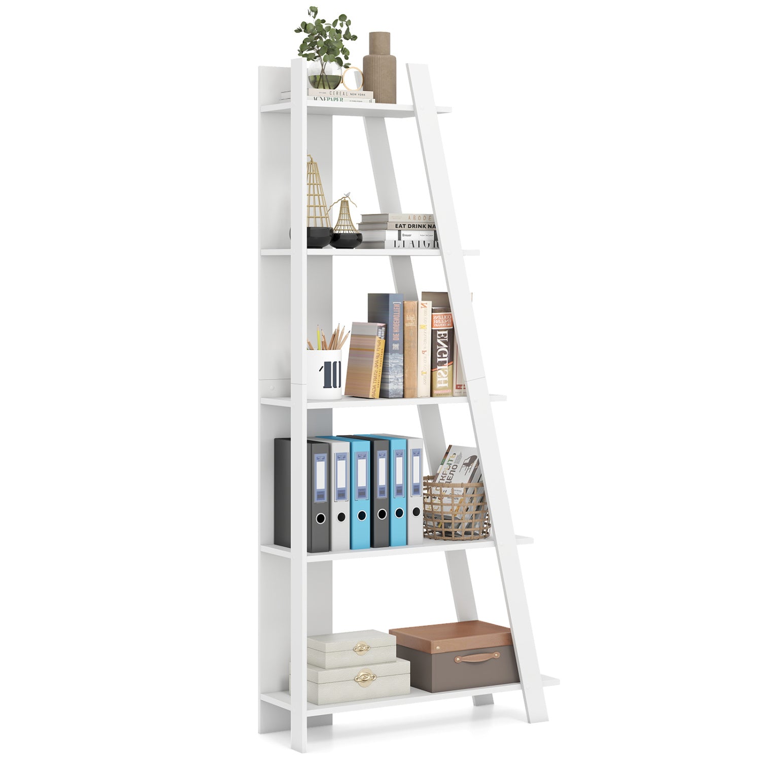 5-Tier Modern Bookshelf Narrow Vertical Display Shelf for Small Space, White Bookcases at Gallery Canada