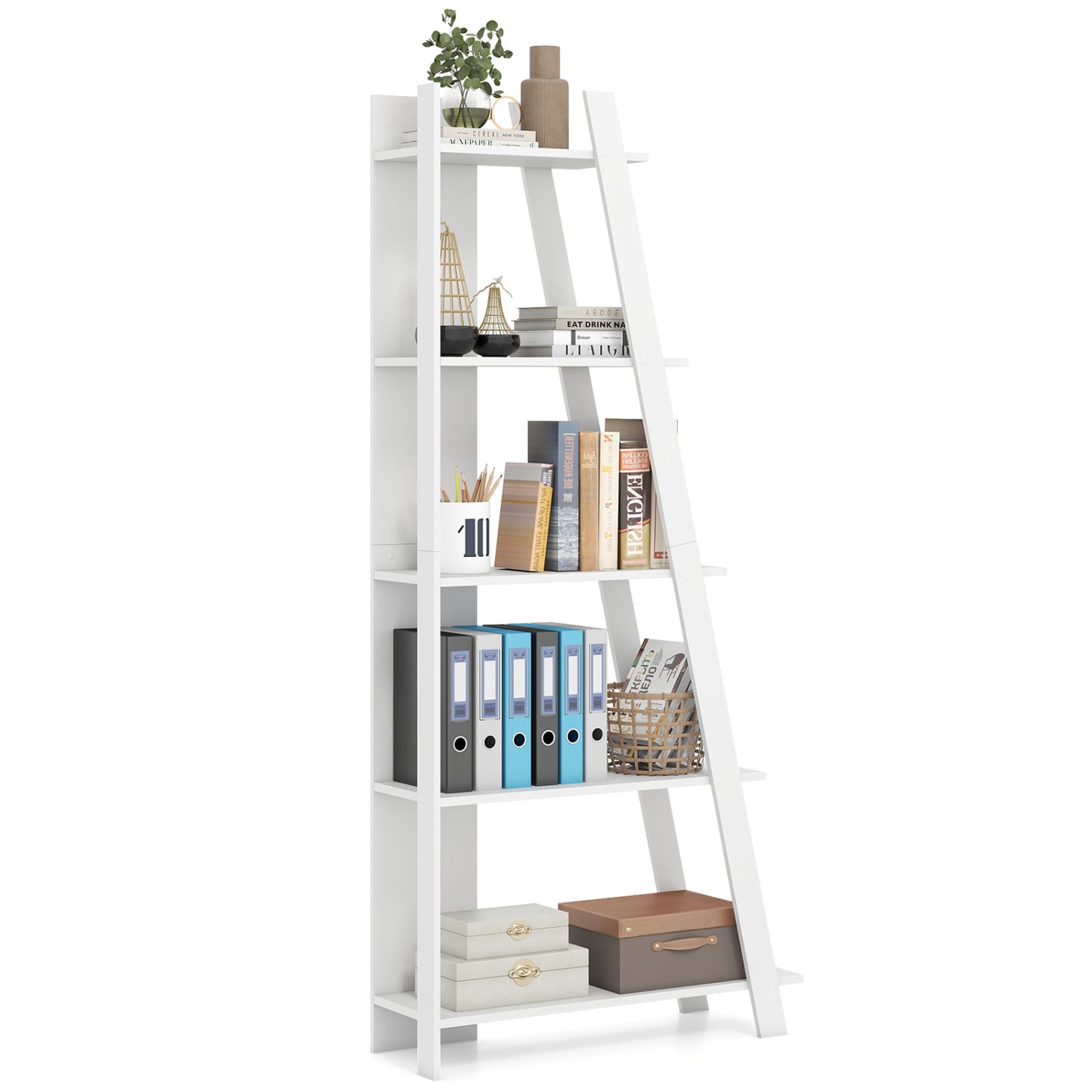 5-Tier Modern Bookshelf Narrow Vertical Display Shelf for Small Space, White Bookcases at Gallery Canada