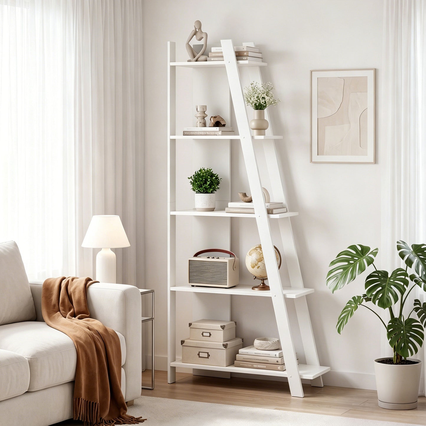 5-Tier Modern Bookshelf Narrow Vertical Display Shelf for Small Space, White Bookcases at Gallery Canada