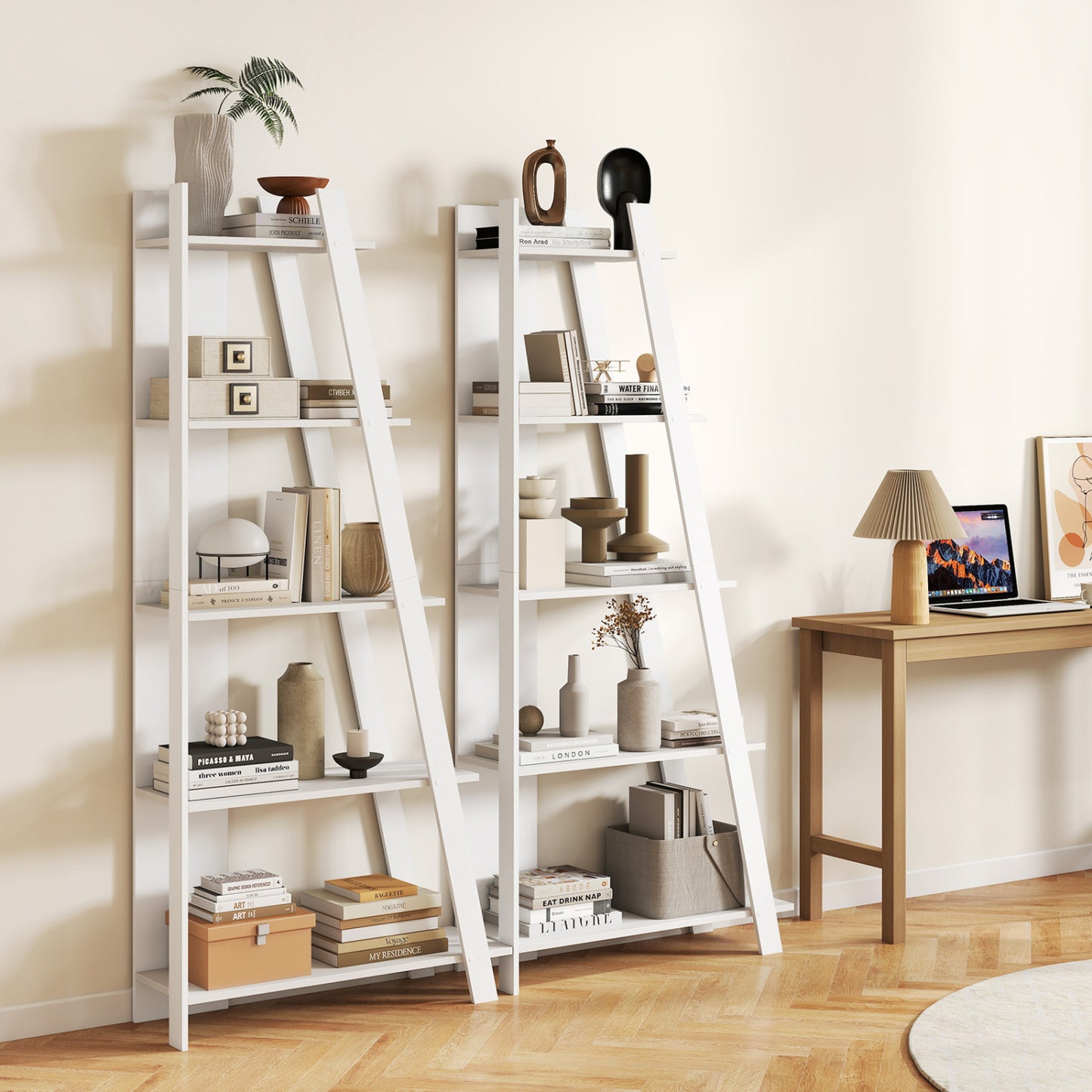 5-Tier Modern Bookshelf Narrow Vertical Display Shelf for Small Space, White Bookcases at Gallery Canada