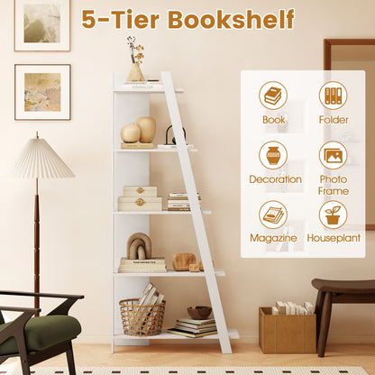 5-Tier Modern Bookshelf Narrow Vertical Display Shelf for Small Space, White Bookcases at Gallery Canada