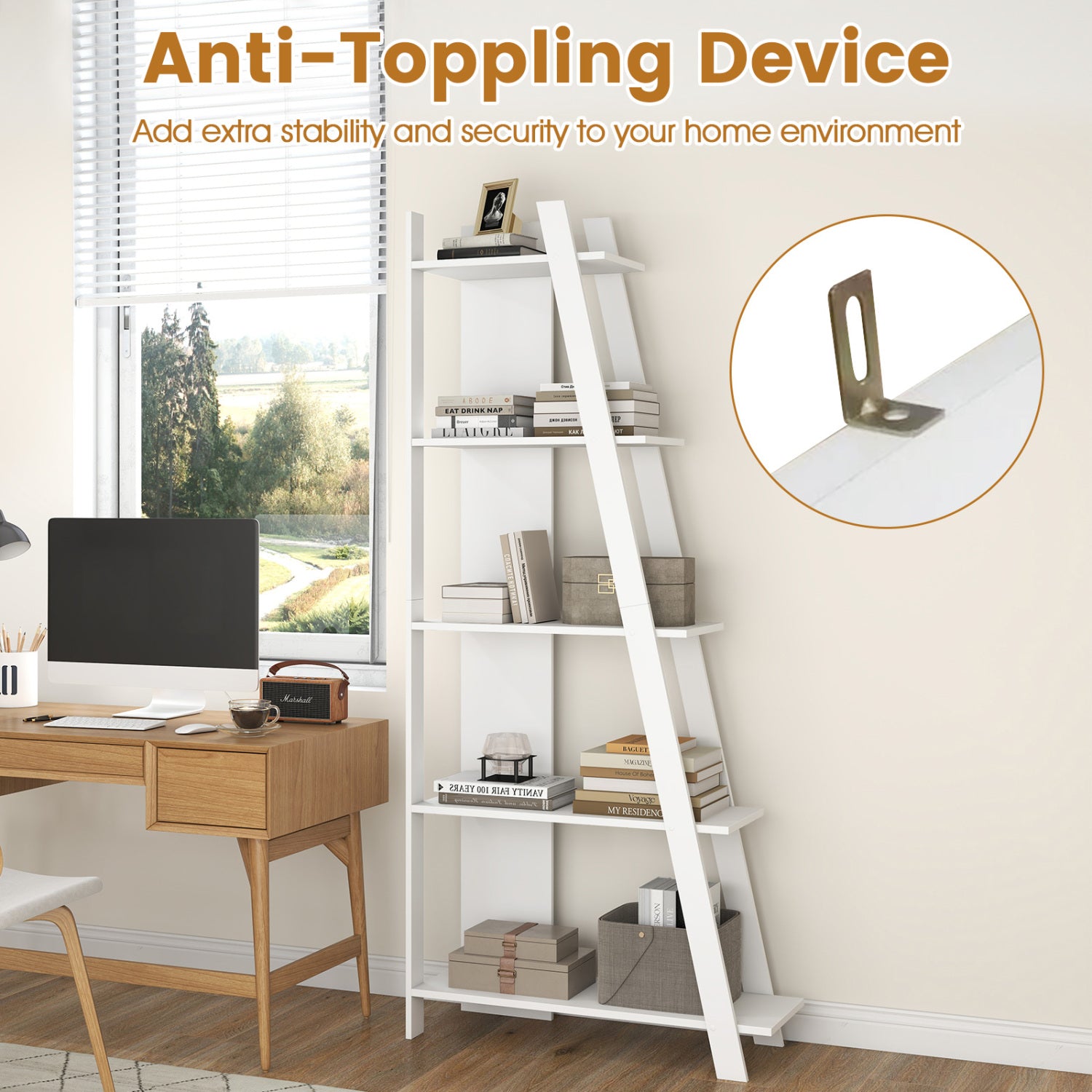 5-Tier Modern Bookshelf Narrow Vertical Display Shelf for Small Space, White Bookcases at Gallery Canada