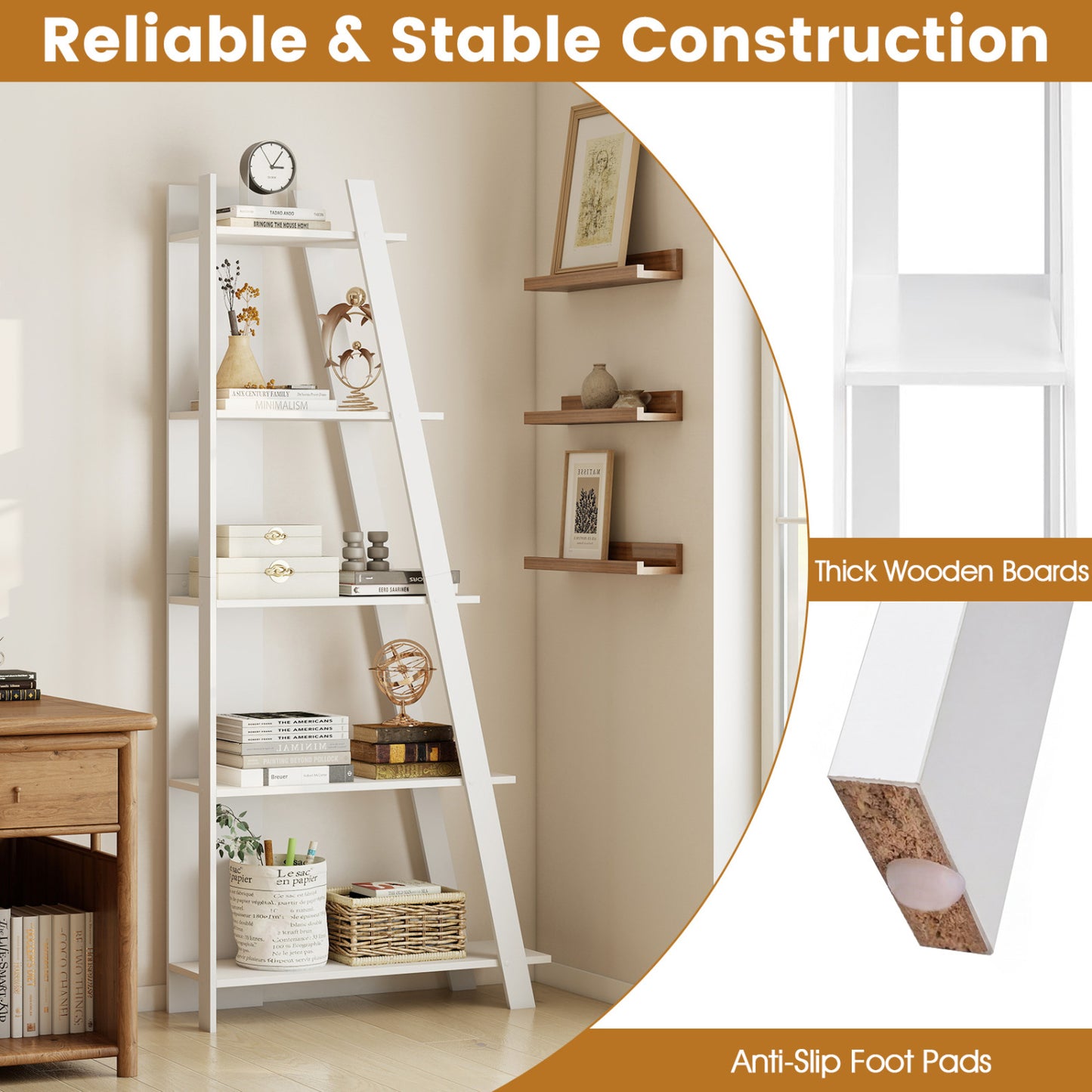 5-Tier Modern Bookshelf Narrow Vertical Display Shelf for Small Space, White Bookcases at Gallery Canada