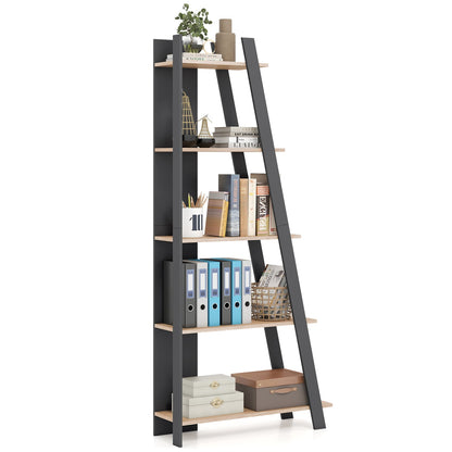 5-Tier Modern Bookshelf Narrow Vertical Display Shelf for Small Space, Gray Bookcases Gray at Gallery Canada