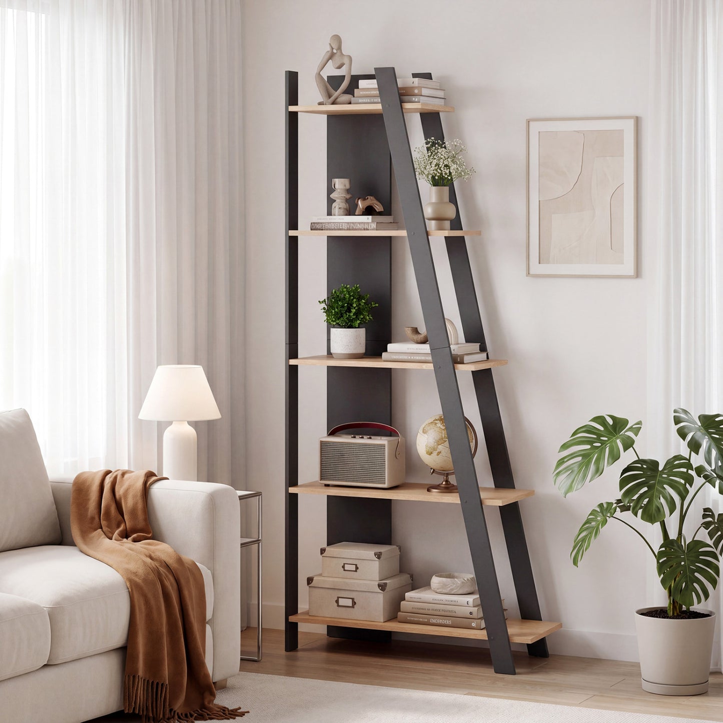 5-Tier Modern Bookshelf Narrow Vertical Display Shelf for Small Space, Gray Bookcases at Gallery Canada