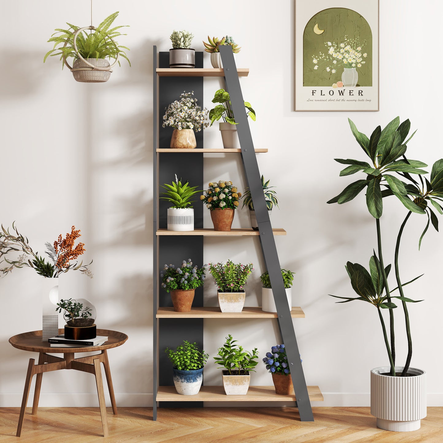 5-Tier Modern Bookshelf Narrow Vertical Display Shelf for Small Space, Gray Bookcases at Gallery Canada