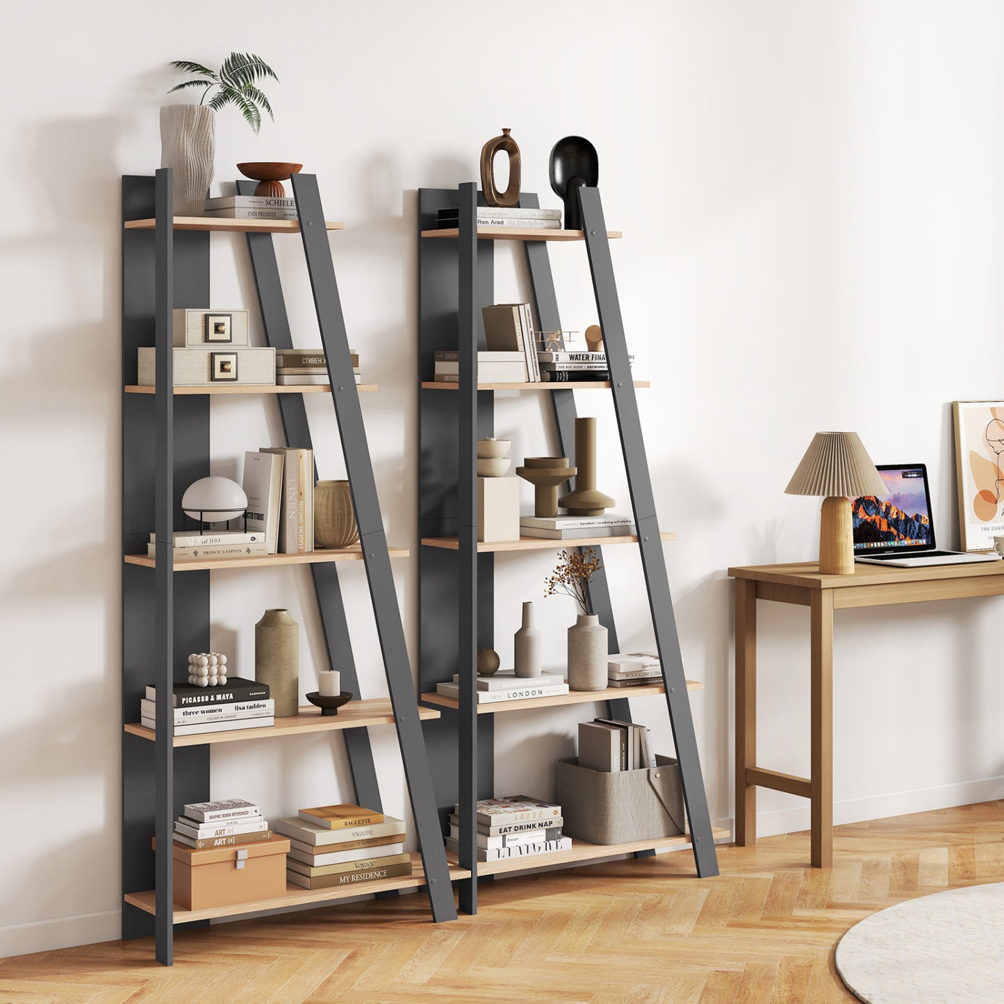 5-Tier Modern Bookshelf Narrow Vertical Display Shelf for Small Space, Gray Bookcases at Gallery Canada