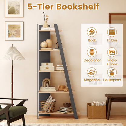 5-Tier Modern Bookshelf Narrow Vertical Display Shelf for Small Space, Gray Bookcases at Gallery Canada