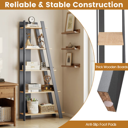 5-Tier Modern Bookshelf Narrow Vertical Display Shelf for Small Space, Gray Bookcases at Gallery Canada
