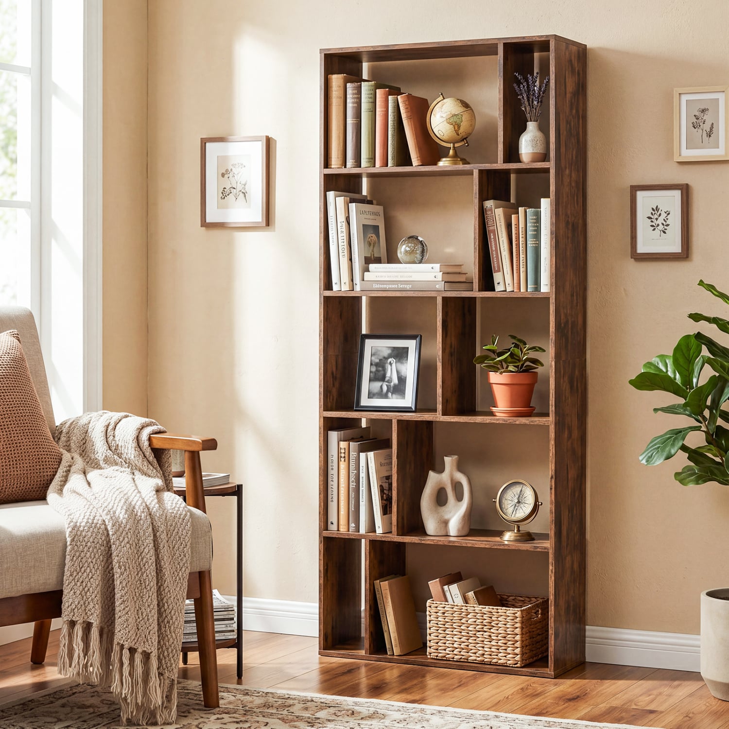 5-Tier Modern Bookshelf with Open Back and 2 Anti-Tipping Kits, Brown Bookcases at Gallery Canada