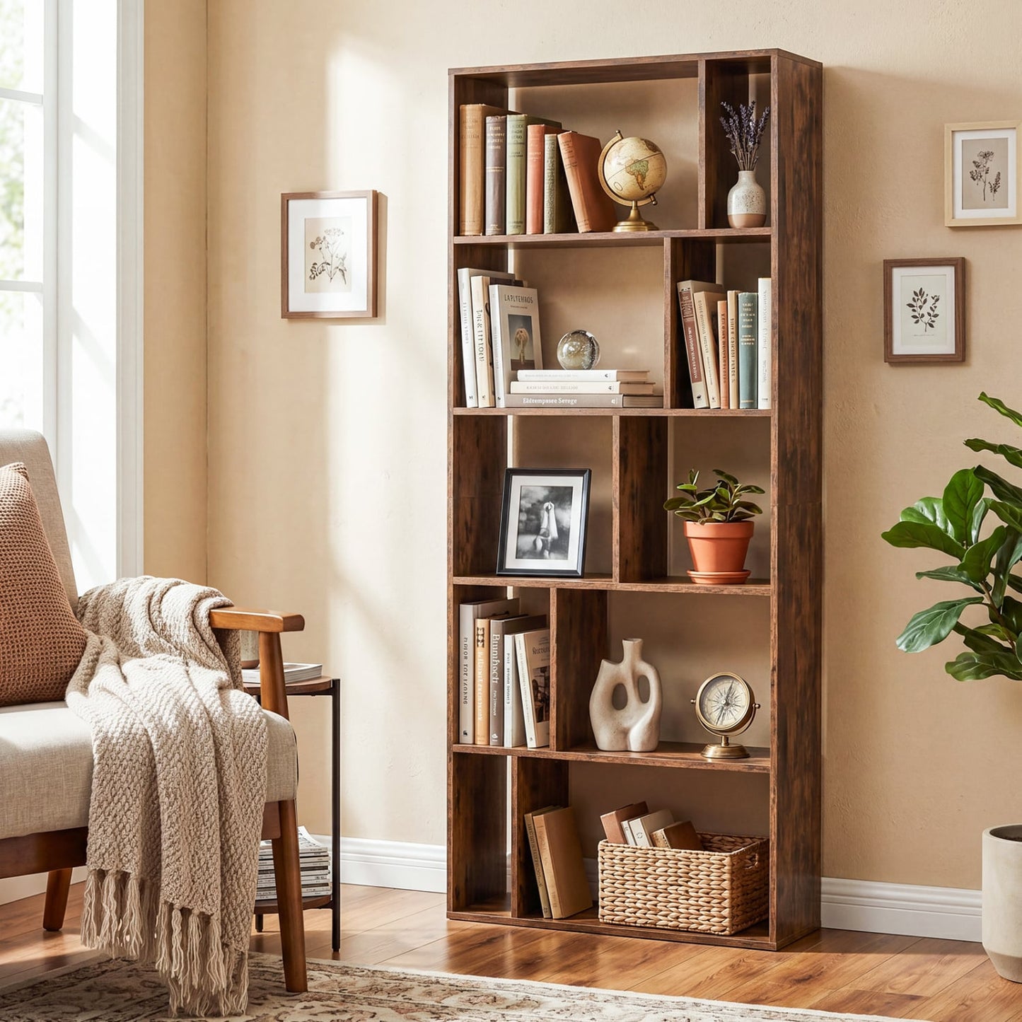 5-Tier Modern Bookshelf with Open Back and 2 Anti-Tipping Kits, Brown Bookcases at Gallery Canada