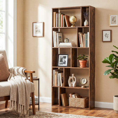 5-Tier Modern Bookshelf with Open Back and 2 Anti-Tipping Kits, Brown