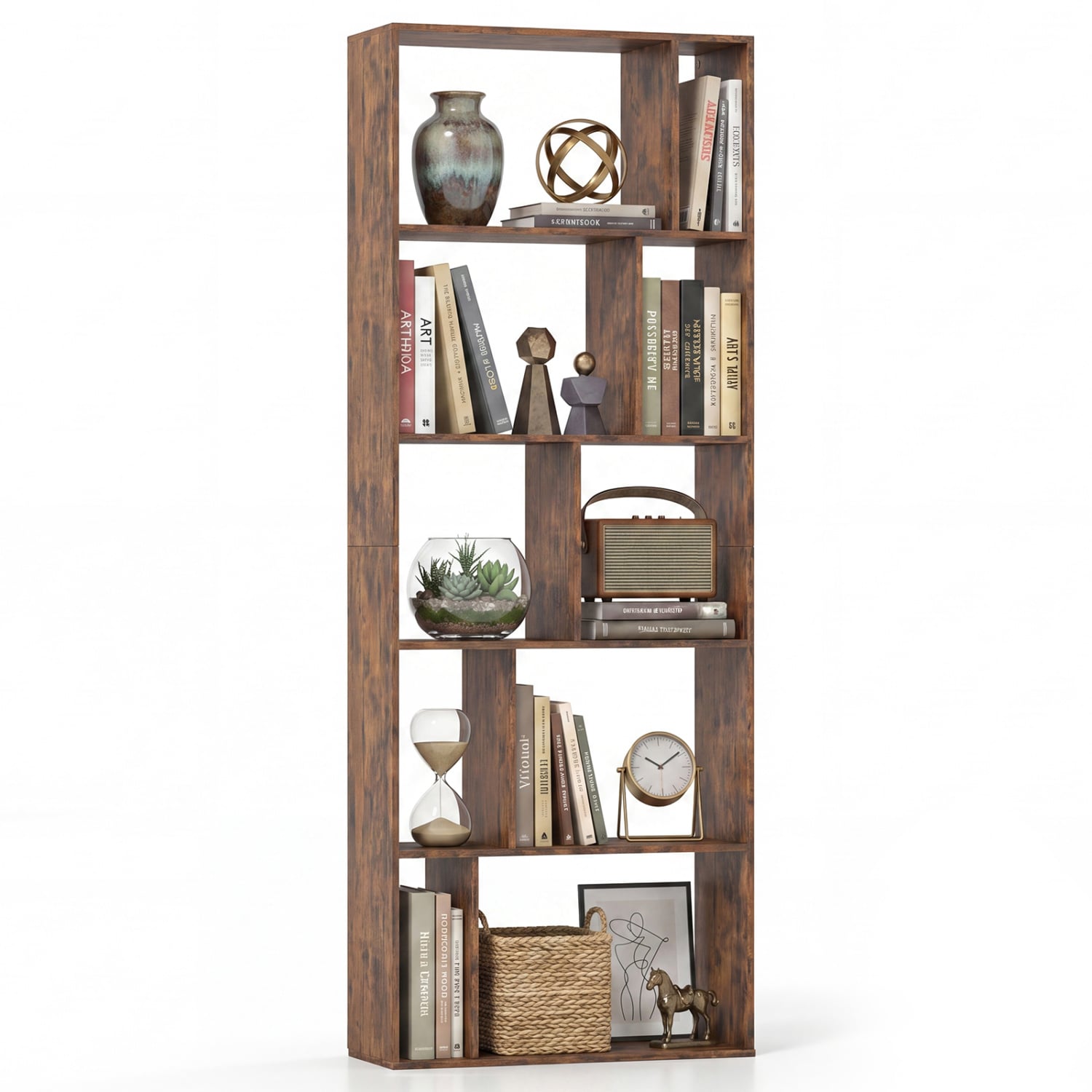 5-Tier Modern Bookshelf with Open Back and 2 Anti-Tipping Kits, Brown Bookcases at Gallery Canada