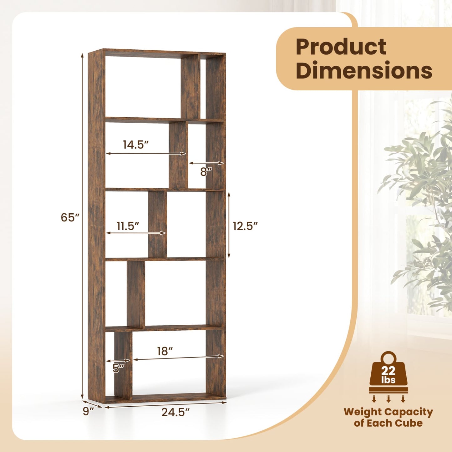 5-Tier Modern Bookshelf with Open Back and 2 Anti-Tipping Kits, Brown Bookcases at Gallery Canada
