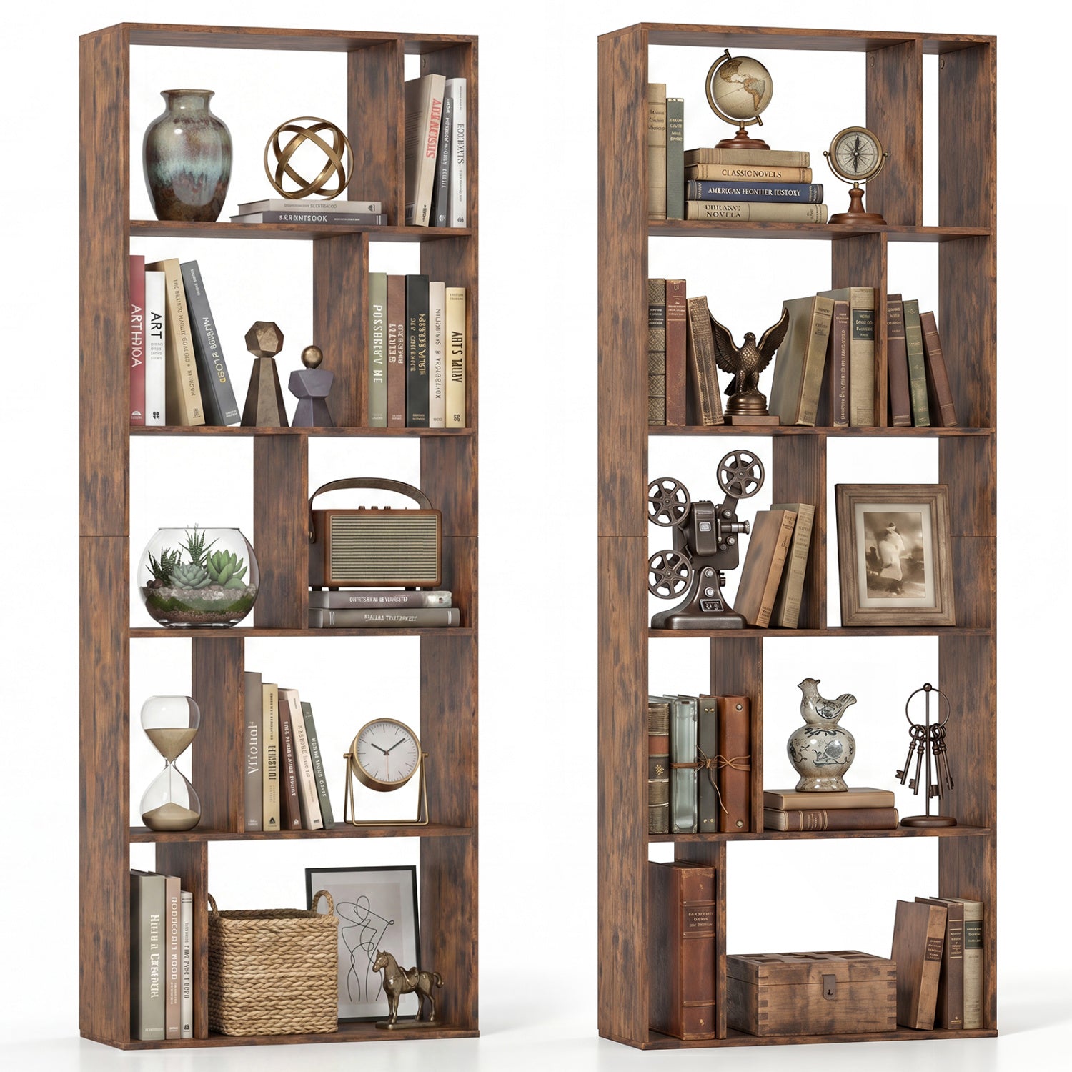 5-Tier Modern Bookshelf with Open Back and 2 Anti-Tipping Kits, Brown Bookcases at Gallery Canada