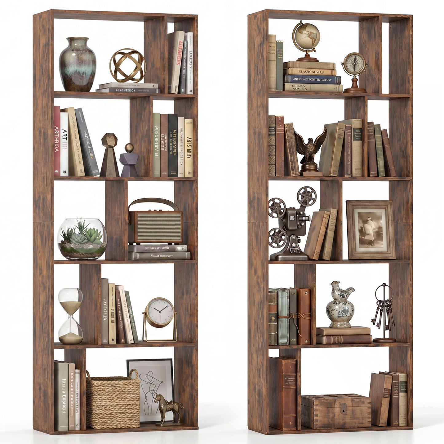 5-Tier Modern Bookshelf with Open Back and 2 Anti-Tipping Kits, Brown Bookcases at Gallery Canada
