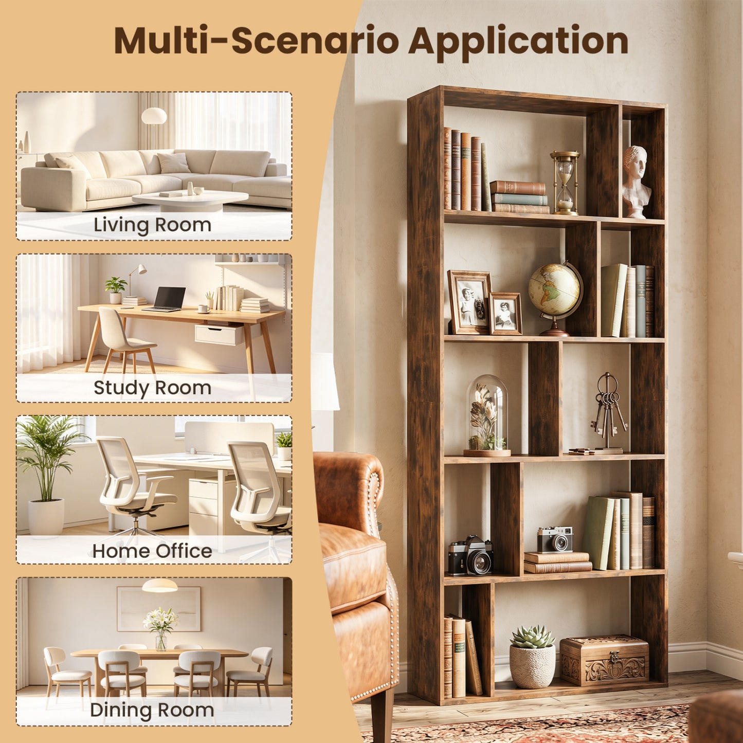 5-Tier Modern Bookshelf with Open Back and 2 Anti-Tipping Kits, Brown Bookcases at Gallery Canada