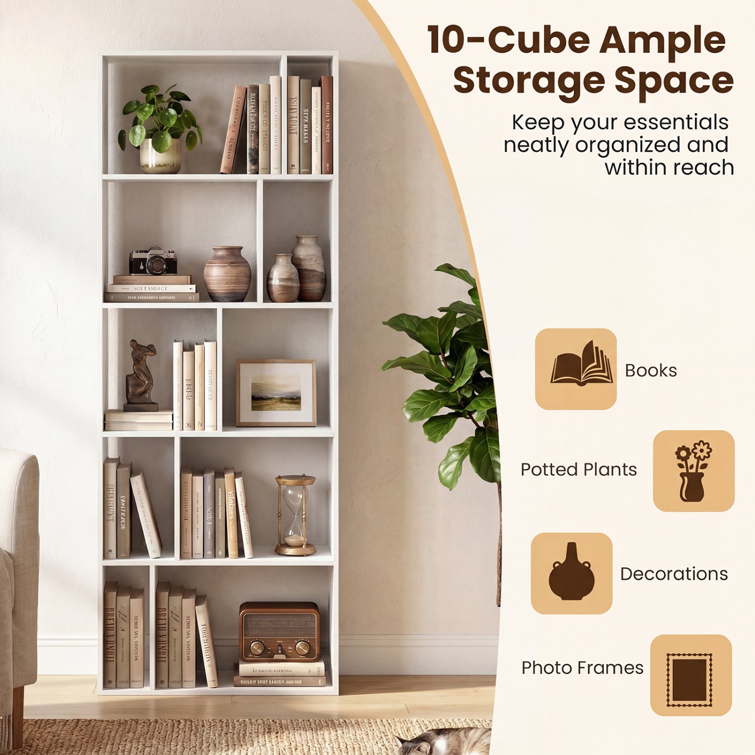 5-Tier Modern Bookshelf with Open Back and 2 Anti-Tipping Kits, White Bookcases at Gallery Canada