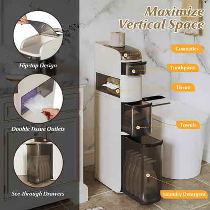 5-Tier Narrow Bathroom Storage Cabinet With Drawers And Tissue Box Floor Cabinets at Gallery Canada