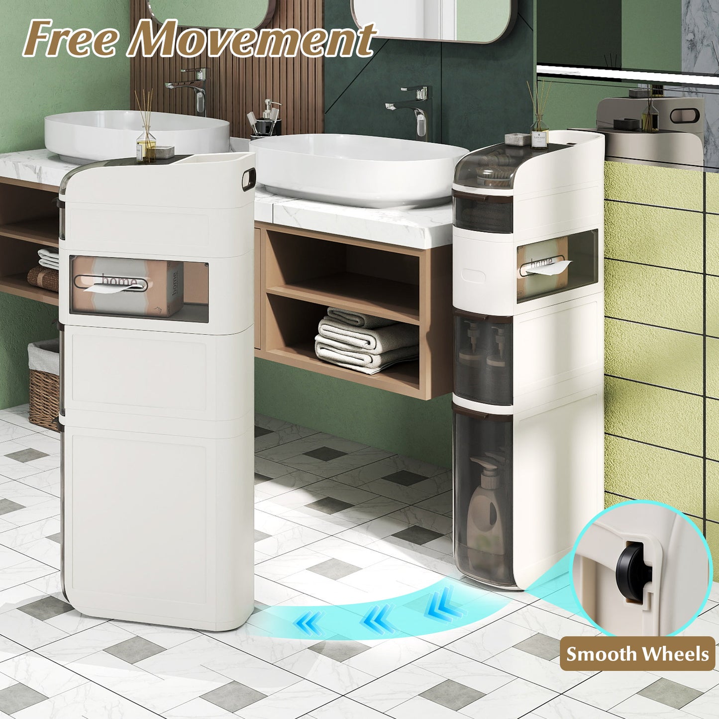 5-Tier Narrow Bathroom Storage Cabinet With Drawers And Tissue Box Floor Cabinets at Gallery Canada