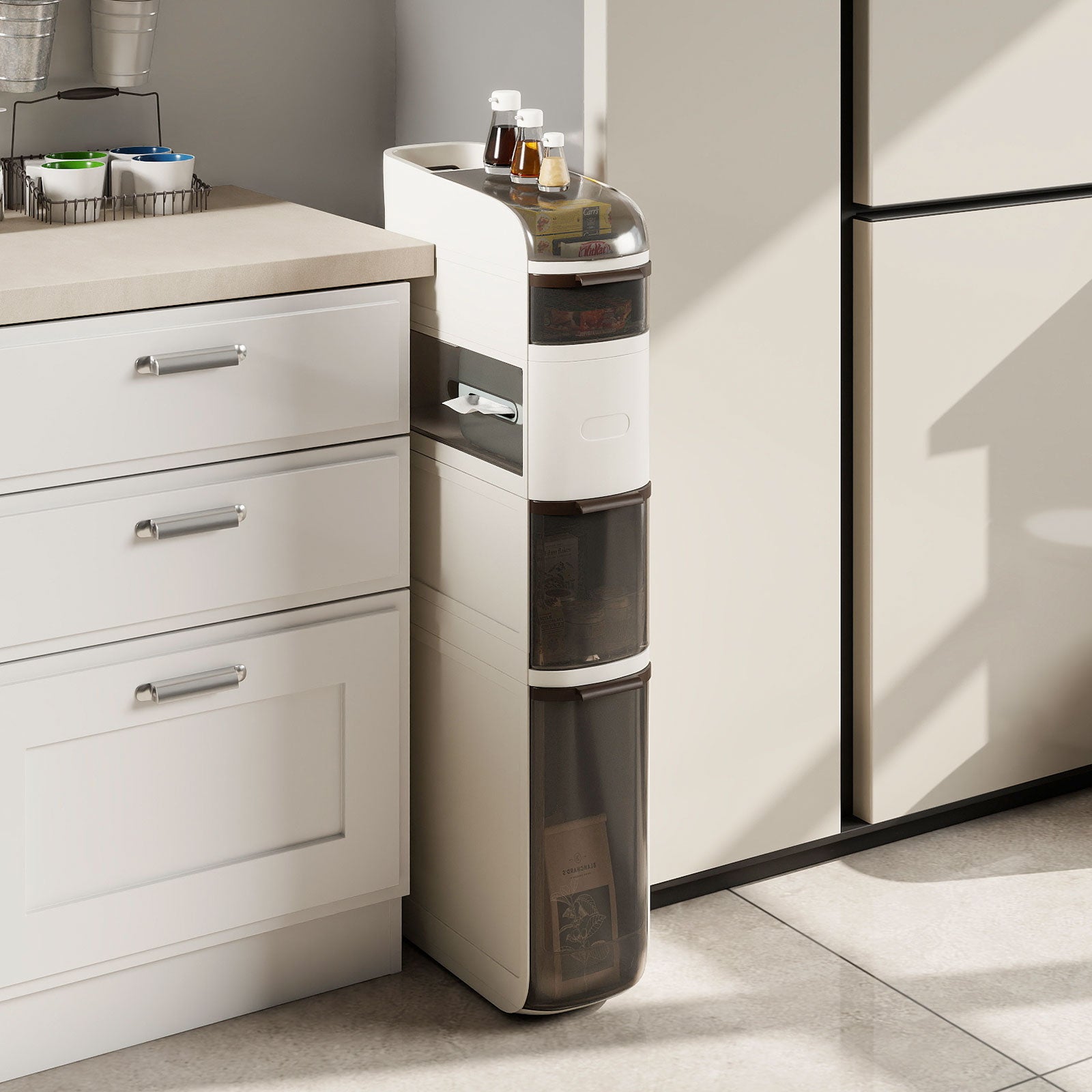 5-Tier Narrow Bathroom Storage Cabinet With Drawers And Tissue Box Floor Cabinets at Gallery Canada