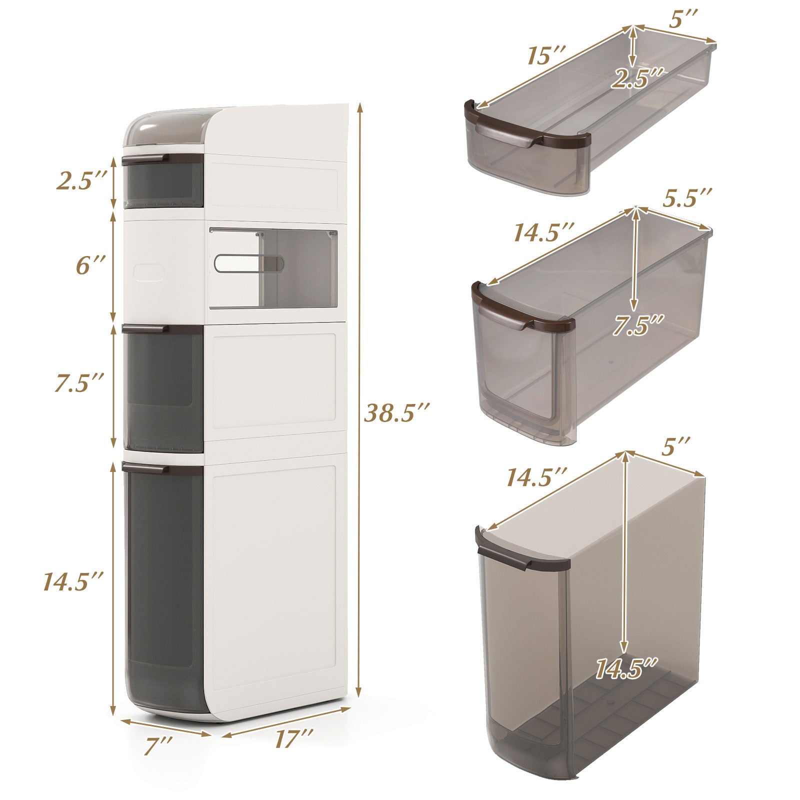 5-Tier Narrow Bathroom Storage Cabinet With Drawers And Tissue Box Floor Cabinets at Gallery Canada