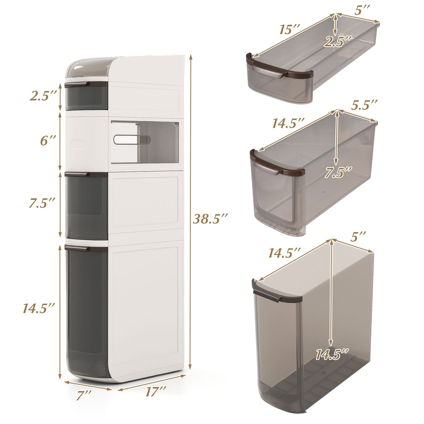 5-Tier Narrow Bathroom Storage Cabinet With Drawers And Tissue Box Floor Cabinets at Gallery Canada