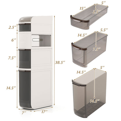 5-Tier Narrow Bathroom Storage Cabinet With Drawers And Tissue Box Floor Cabinets at Gallery Canada