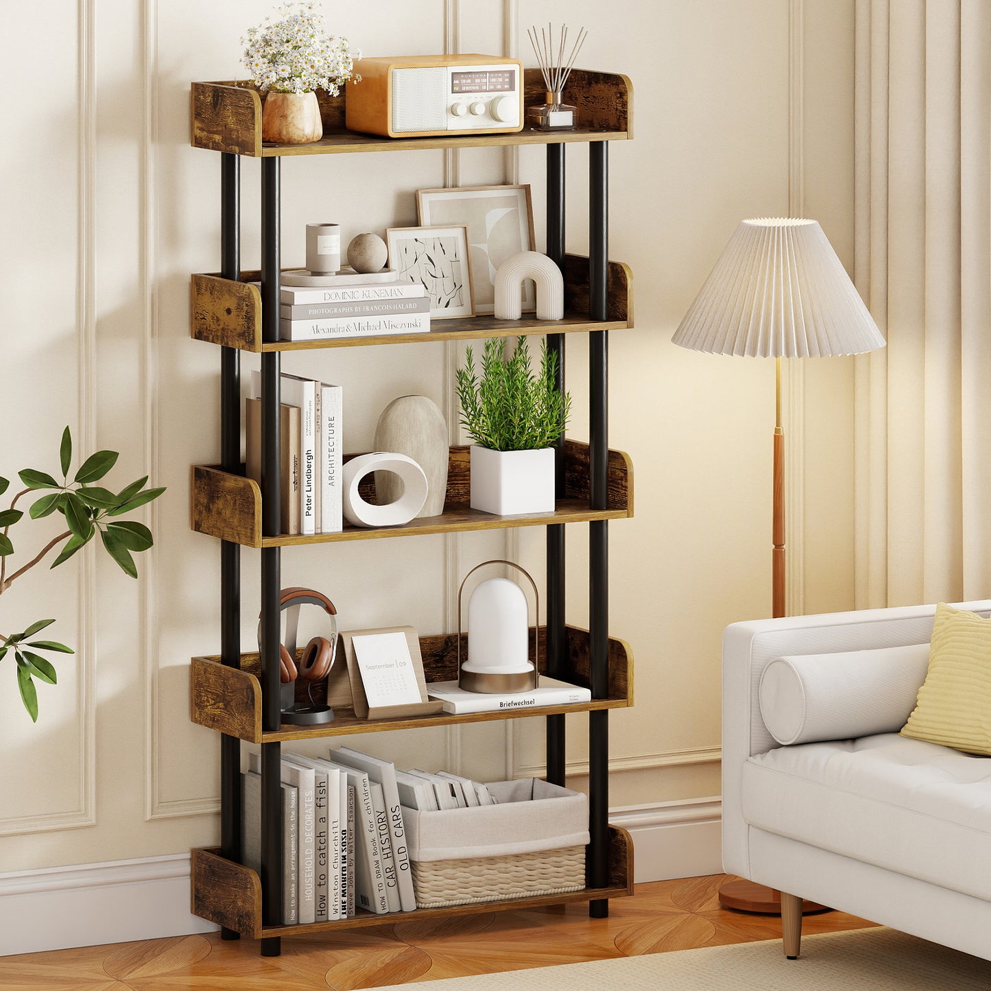 5-Tier Open Bookcase, Rustic Brown Bookcases at Gallery Canada
