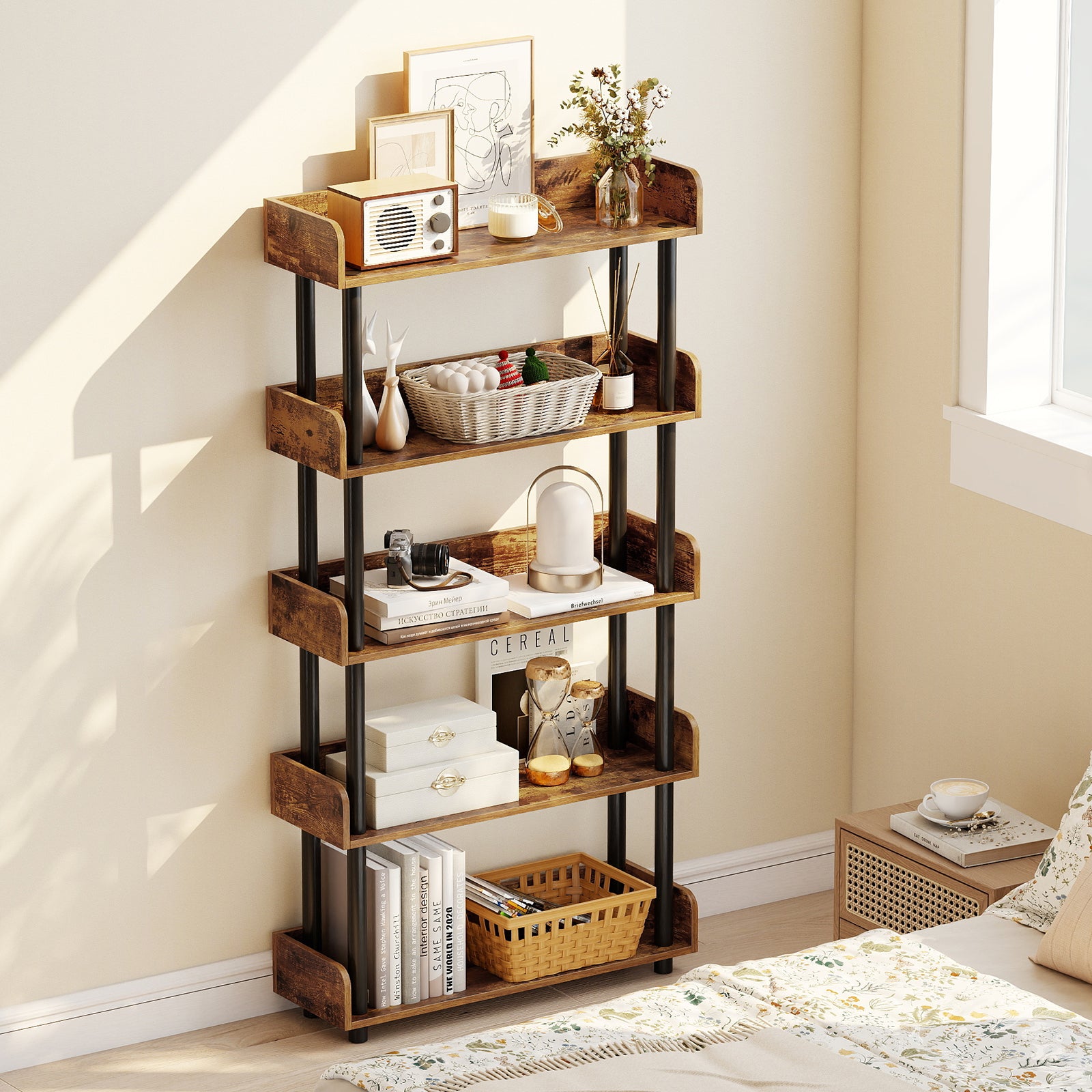 5-Tier Open Bookcase, Rustic Brown Bookcases at Gallery Canada