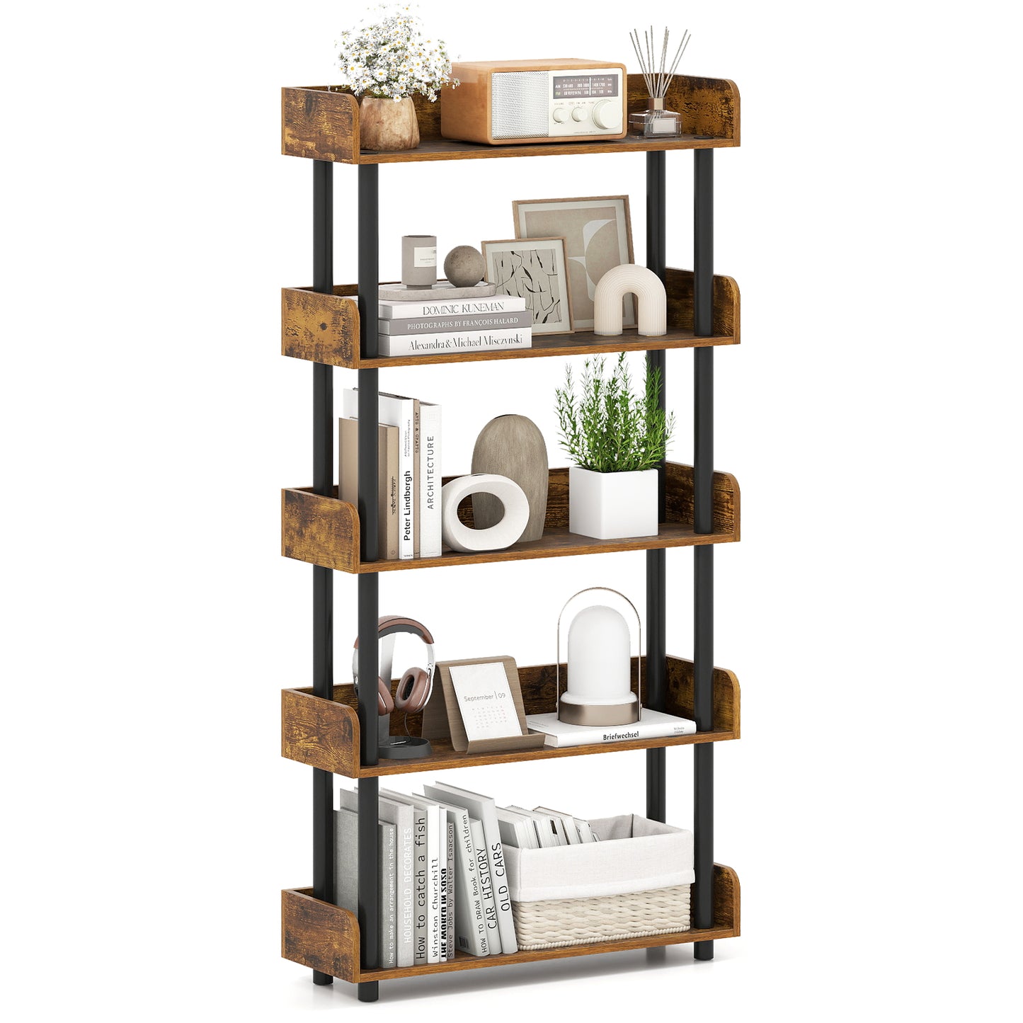 5-Tier Open Bookcase, Rustic Brown Bookcases at Gallery Canada