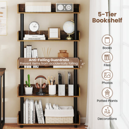 5-Tier Open Bookcase, Rustic Brown Bookcases at Gallery Canada