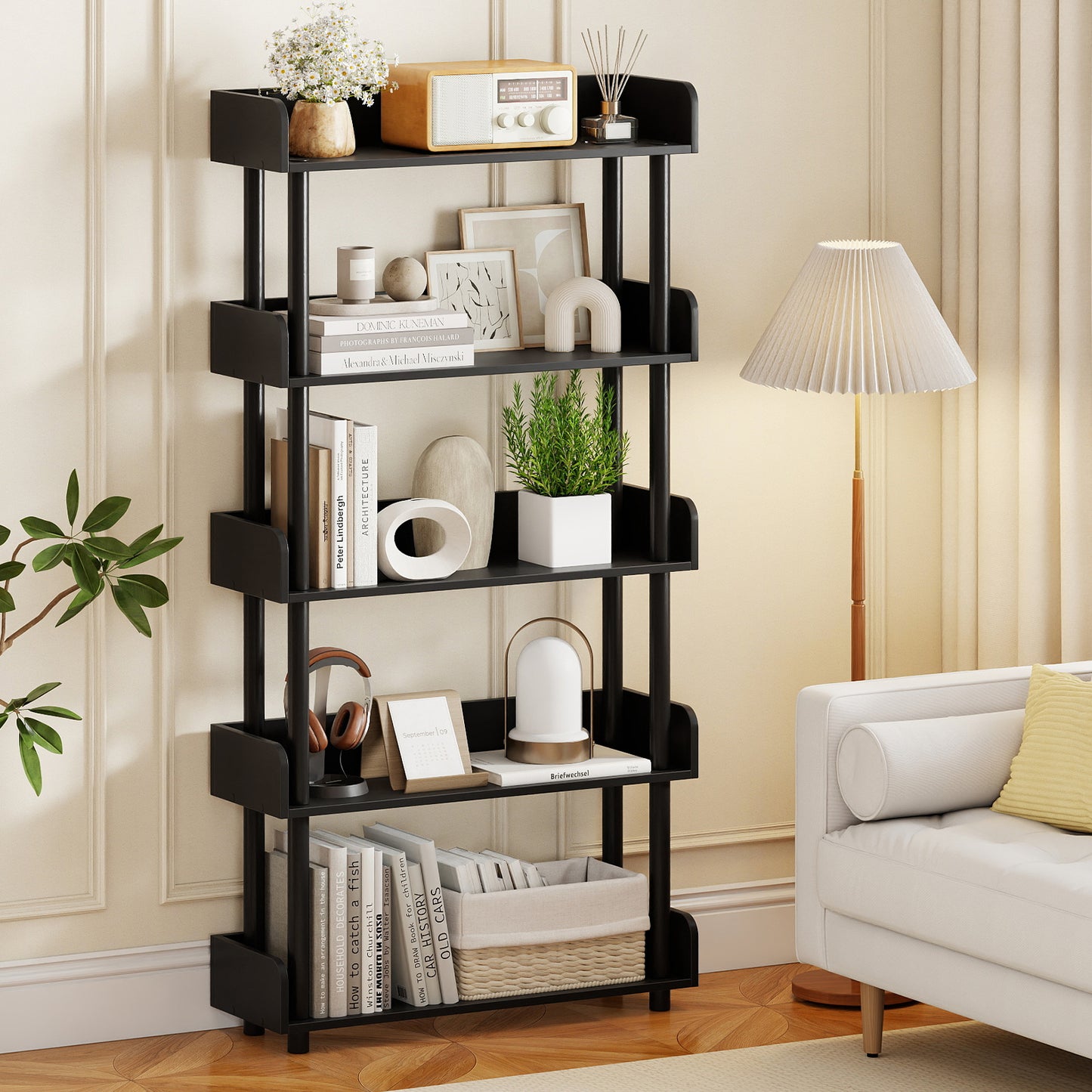 5-Tier Open Bookcase with Industrial Storage, Black Bookcases at Gallery Canada