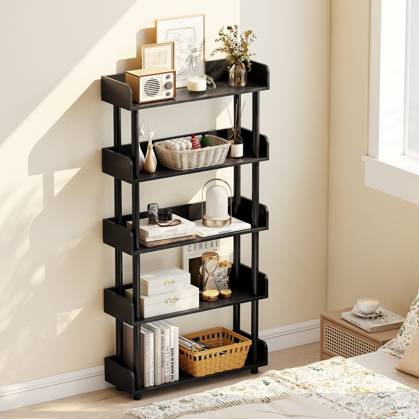 5-Tier Open Bookcase with Industrial Storage, Black Bookcases at Gallery Canada