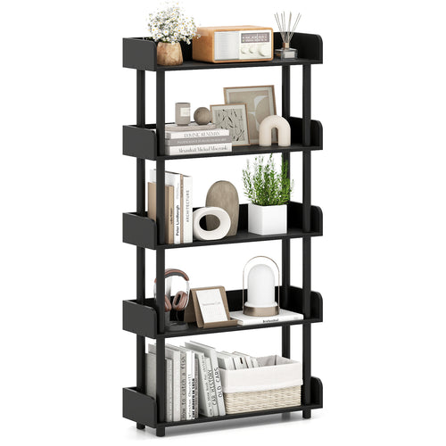 5-Tier Open Bookcase with Industrial Storage, Black