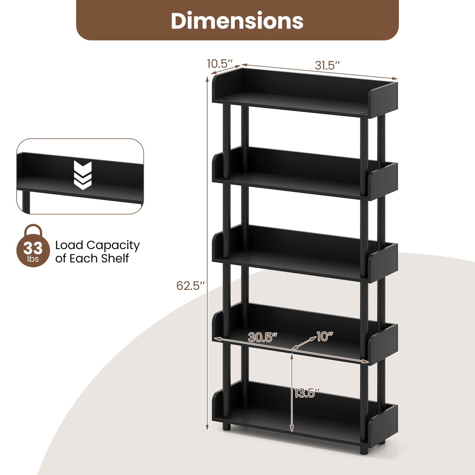 5-Tier Open Bookcase with Industrial Storage, Black Bookcases at Gallery Canada