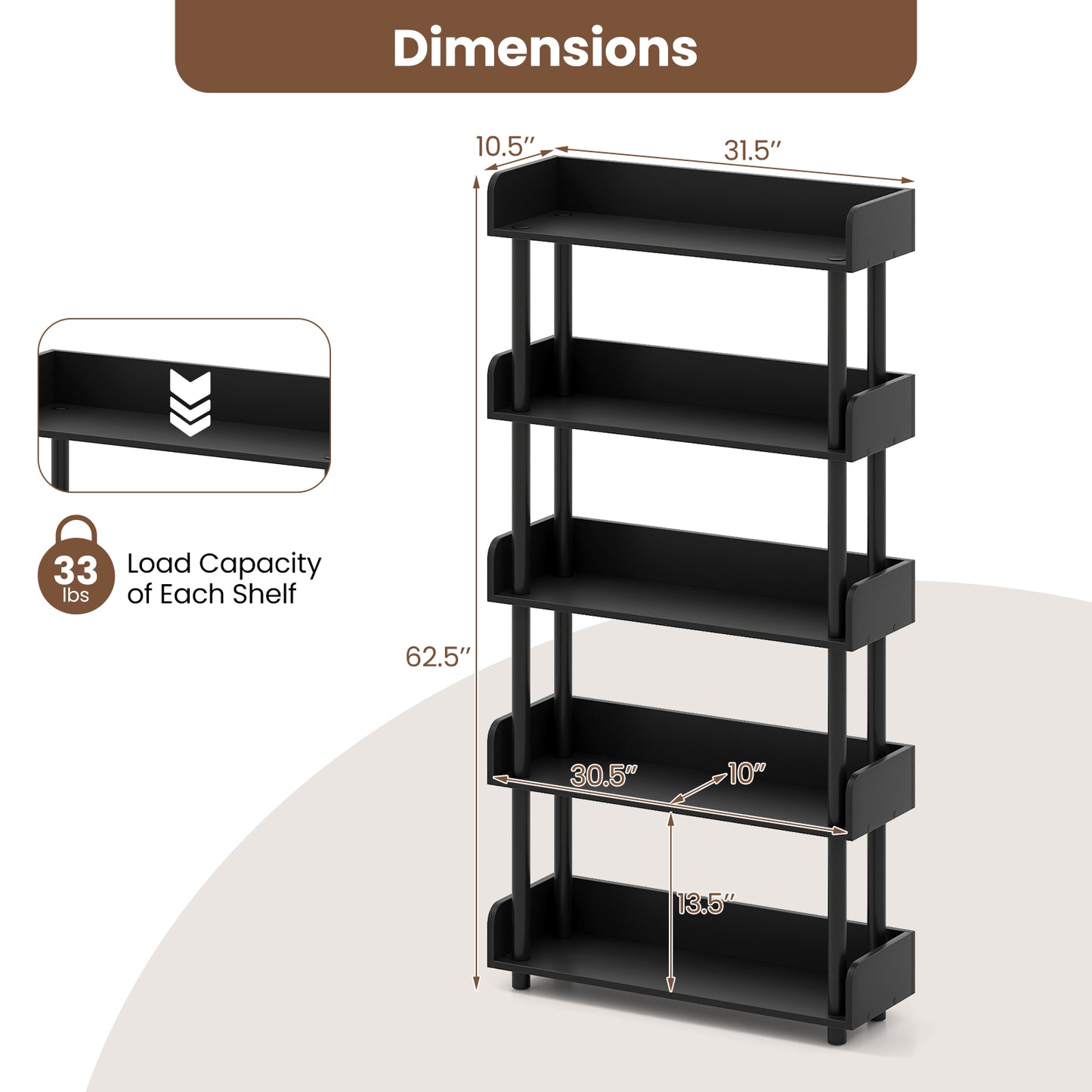 5-Tier Open Bookcase with Industrial Storage, Black Bookcases at Gallery Canada